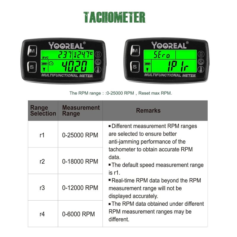 YOOREAL Tach Hour Meter Engine Temperature Gauge,Tachometer,RPM/Temp Alert,User Shutdown for Scooter Snowmobile Mini Bike Motorcycle Lawn Mower Generator Dump Truck etc - Image 4